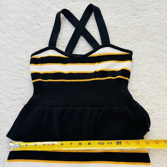 SLY Navy Blue/White/Yellow Knitted Stretchy 100%Cotton Mini Dress size Small - Picture 11 of 16